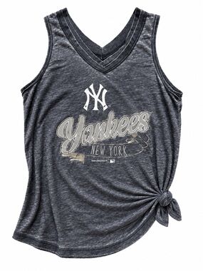 New York Yankees Distressed Blue Side Knot V Neck Tank Top MLB